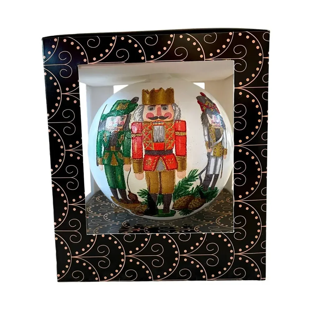 Hand Blown in Poland Glass NUTCRACKER Christmas Ornament Large 6in Glittery New
